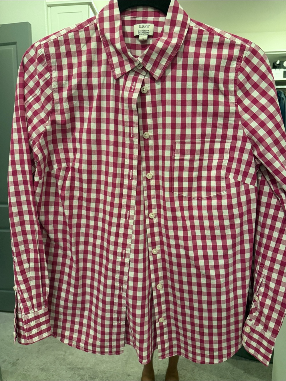 J. Crew Men’s Pink and White Gingham Button-Down Shirt